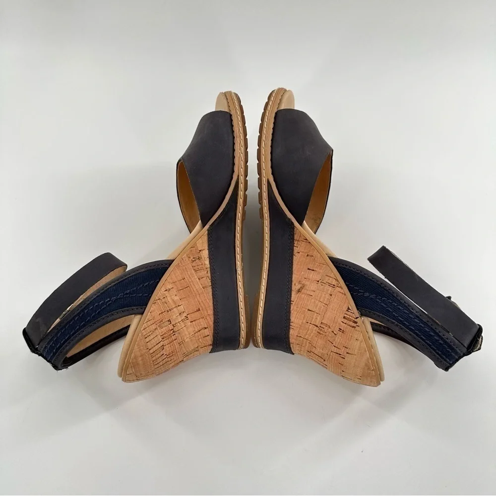 Timberland earth keepers sandals 6 37 navy blue nubuck leather walking wedges